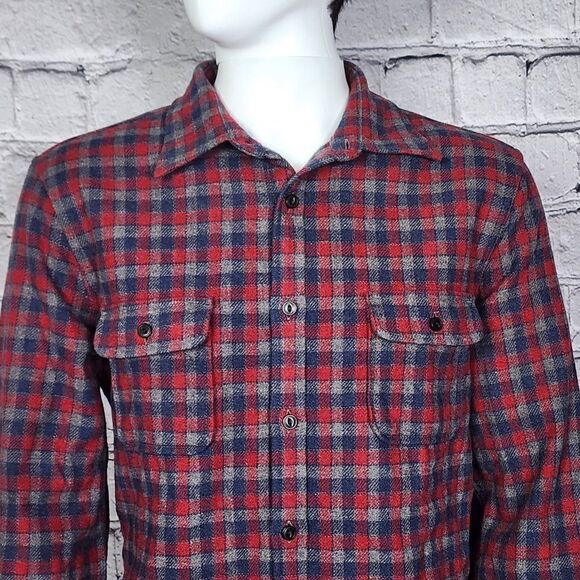 Wallin & Bros Red/Grey Wool Blend Plaid Long Sleeve Shirt, Men's Large - Picture 1 of 10